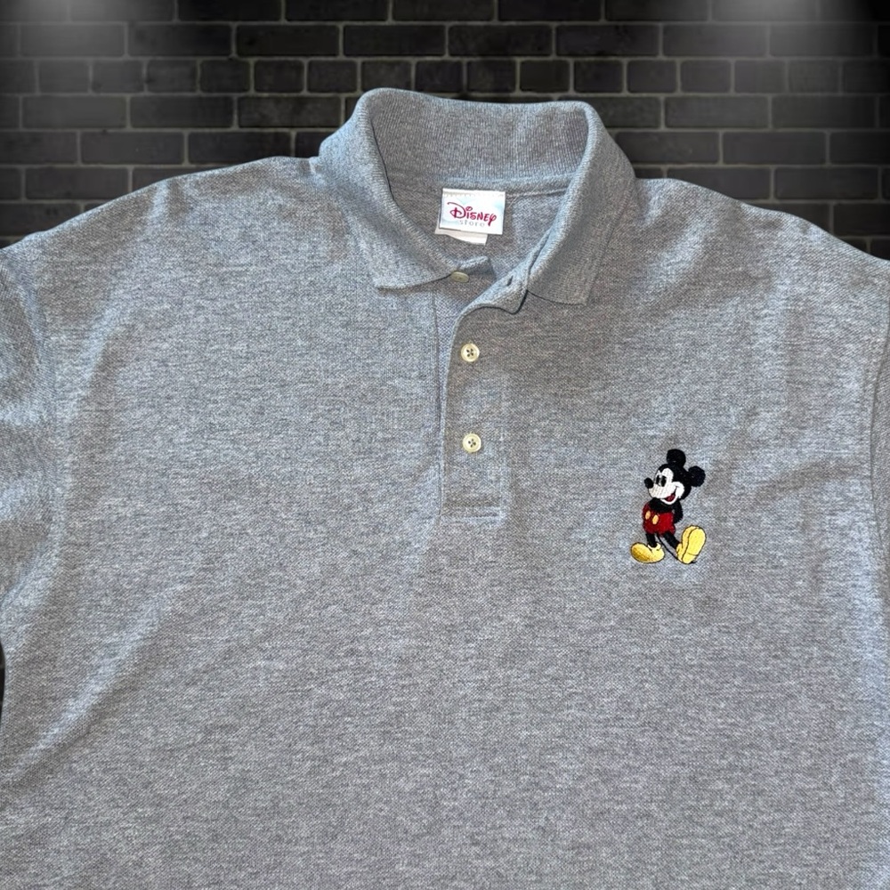 Disney Store Men’s Polo Shirt XL Slim Fit Gray Embroidered Mickey Mouse - Picture 5 of 9